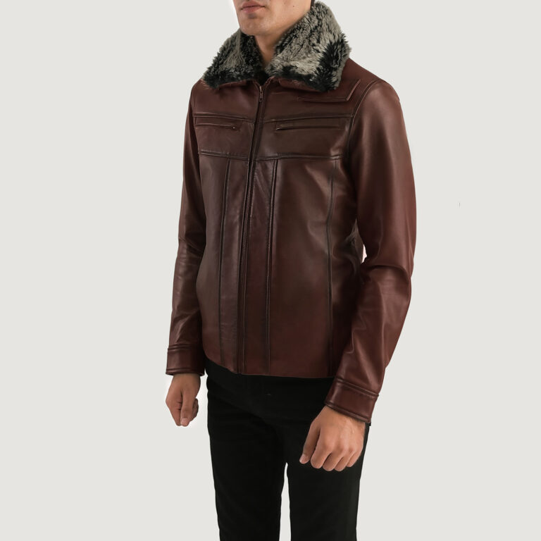 Mens Evan Hart Fur Brown Leather Jacket Side Pose-3-1701087197162